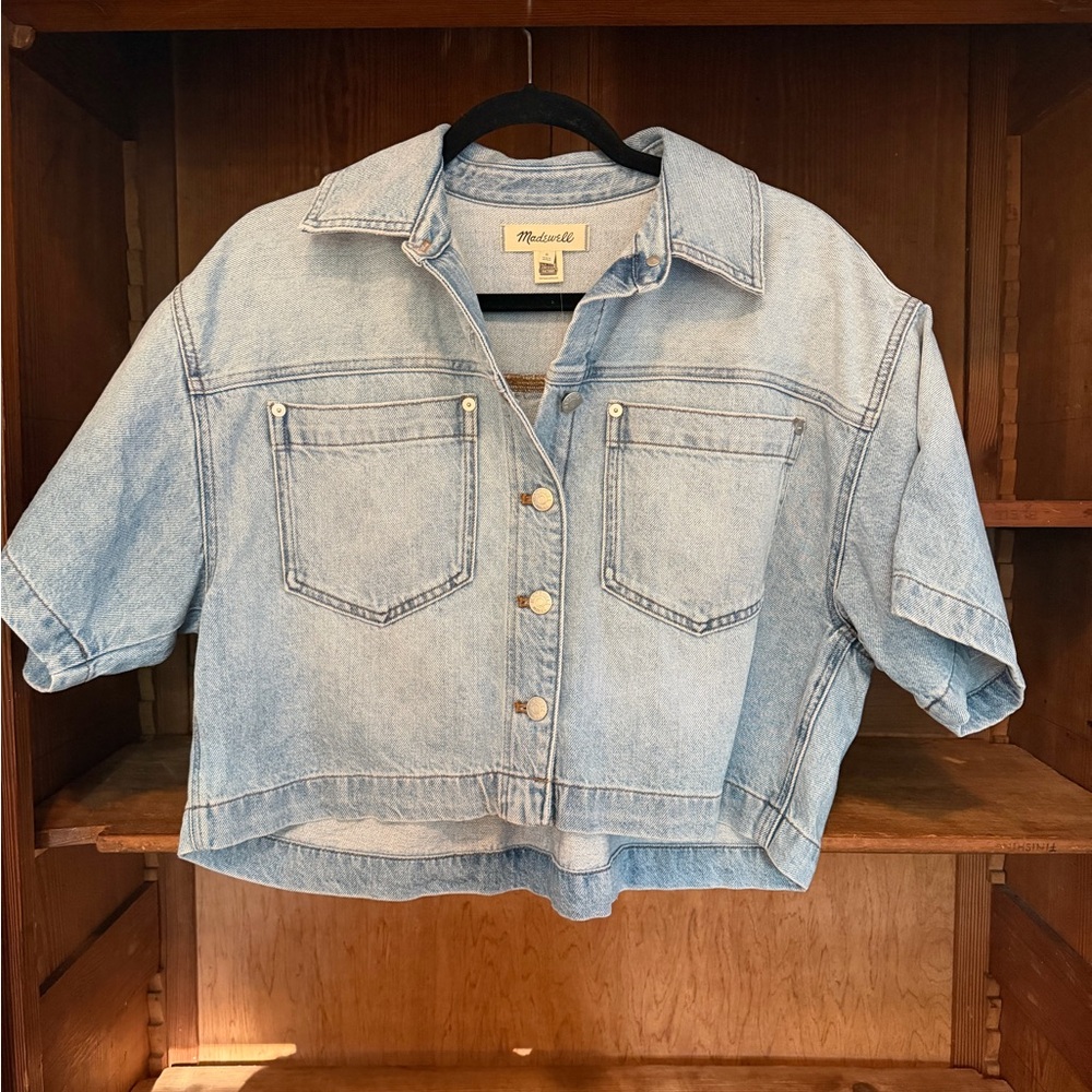 Madewell Boxy Light Blue Cropped Denim Shirt